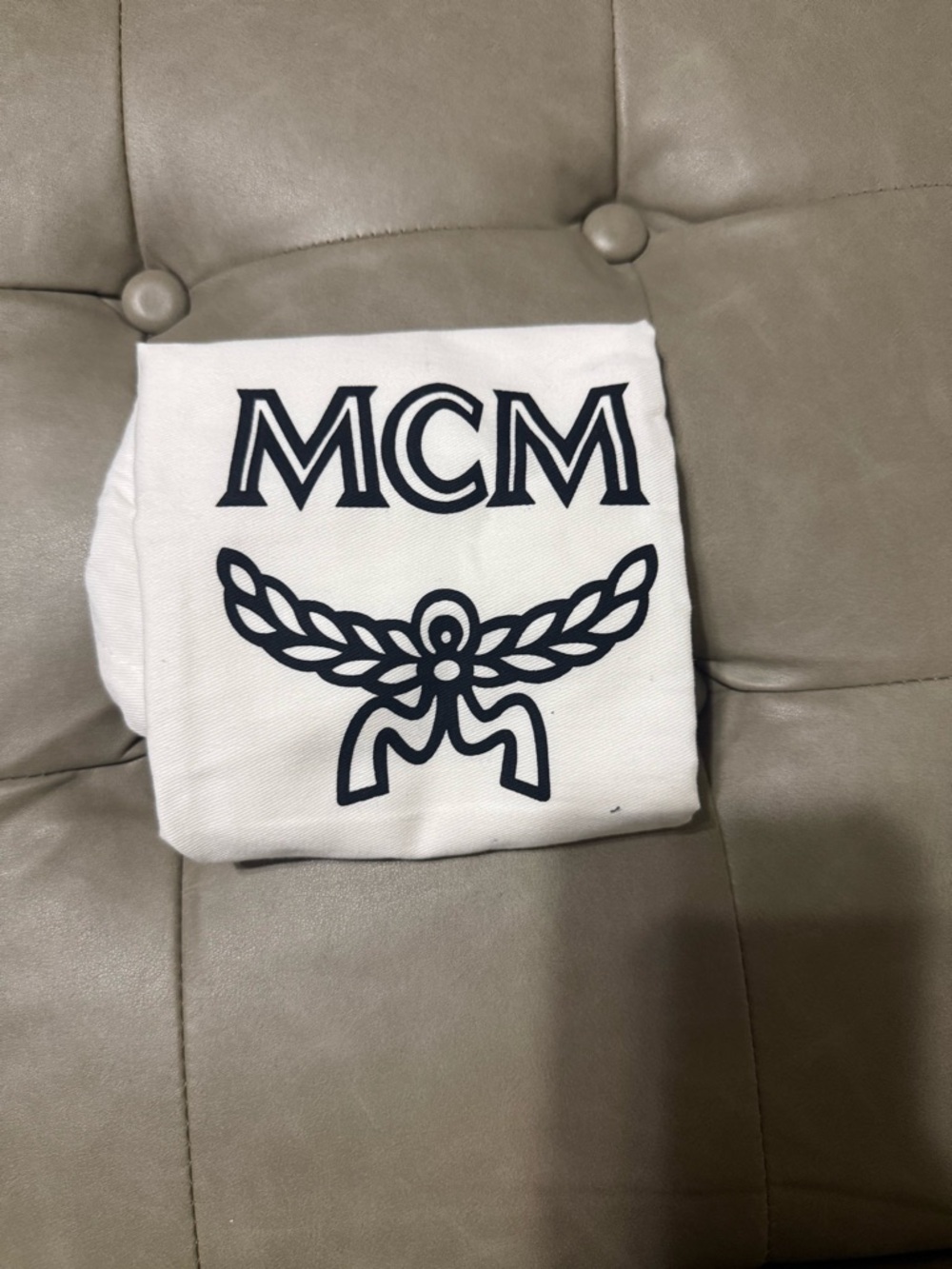 MCM White Canvas Pouch with Black Logo Emblem